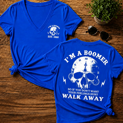 I'm A Boomer Walk Away Custom Year Skull Woman V-Neck