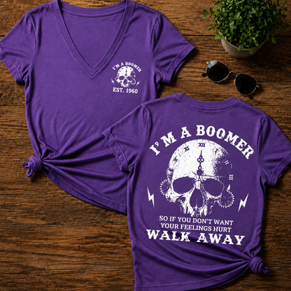 I'm A Boomer Walk Away Custom Year Skull Woman V-Neck