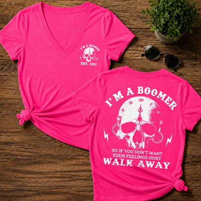 I'm A Boomer Walk Away Custom Year Skull Woman V-Neck