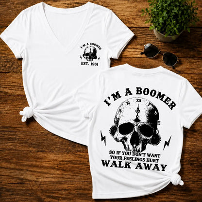 I'm A Boomer Walk Away Custom Year Skull Woman V-Neck